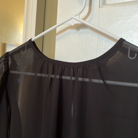 NWOT Banana Republic Black Semi Sheer and Like Leather Top - Picture 3 of 4